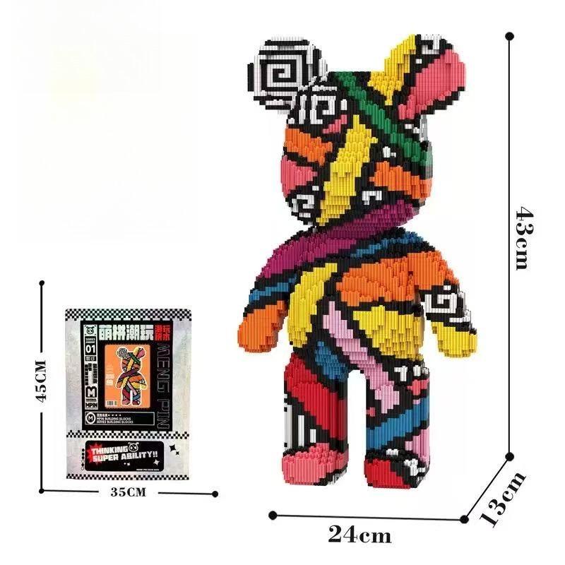 Big 43cm 3D Kawaii Bear Horse Model Micro Diamond Building Block Brick Toys For Children Adult Birthday Gifts Home Ornament