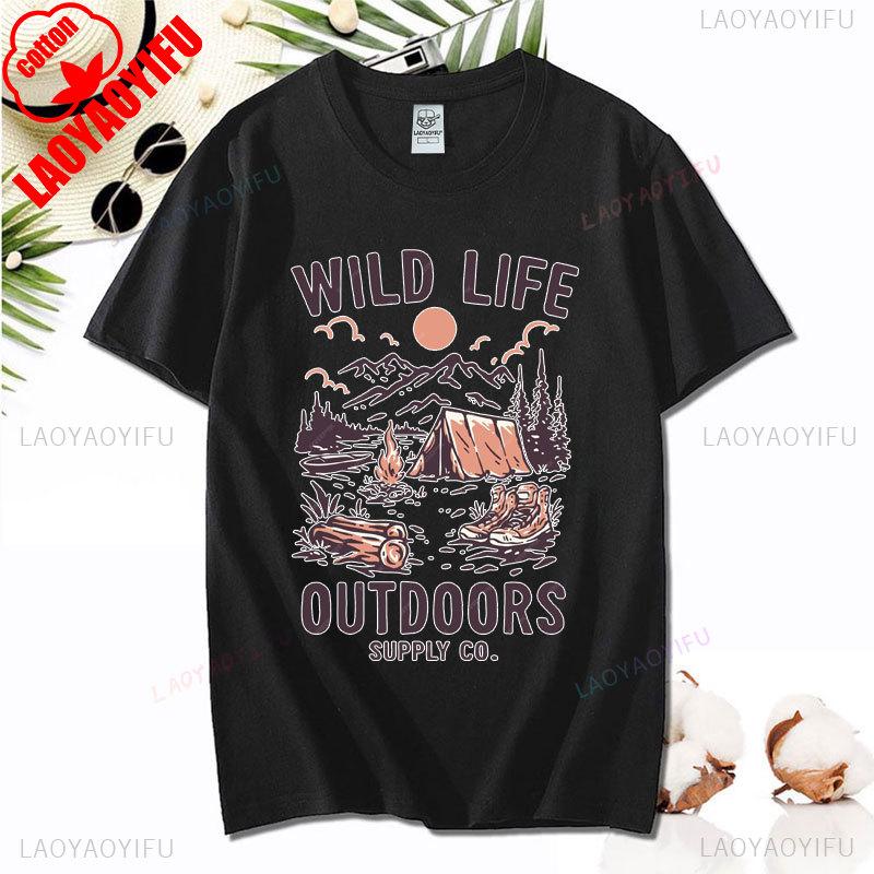 Love Camping I Hate People Vintage Funny T-Shirt Unisex Tees Camping Hiking Short Sleeve Tops Camper Gift Cotton O-Neck T-Shirt