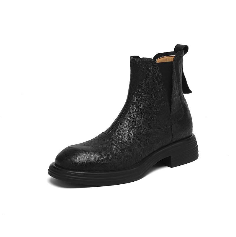 Fashion 2025 NEW Autumn/Winter Women Boots Round Toe Med Heel Chelsea Boots Genuine Leather Shoes for Women Retro Modern Ankle Boots