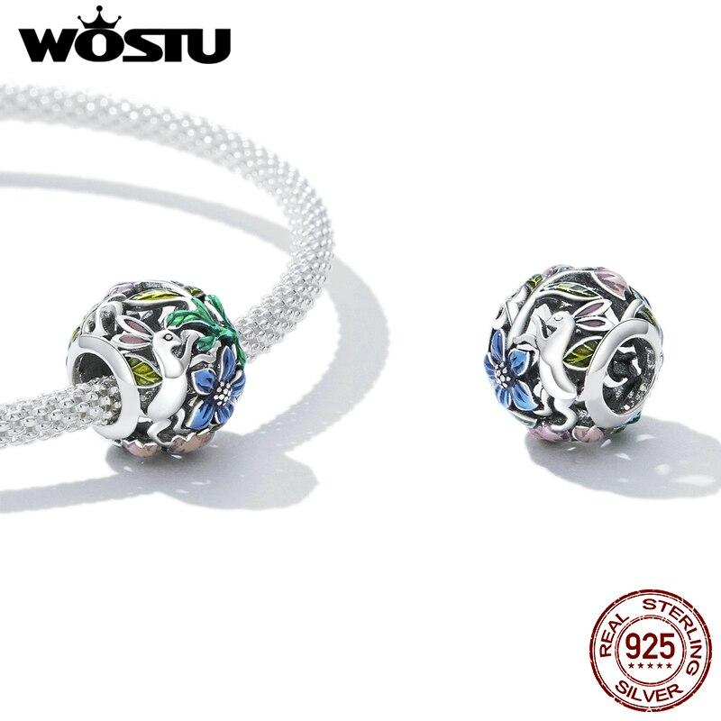 

WOSTU Стерлингового Серебра 925 Джунгли Секрет Кролика Цветок Очарование Подвеска Из Бисера Подходит Оригинальный Браслет Ожерелье Для Женщин Ювелирные Изделия 925 silver