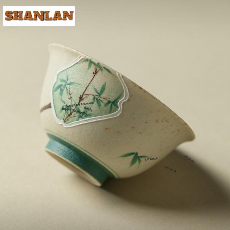 80ml Caramel Glaze Green Bamboo Teacup Ancient Tea Bowl Cute Cup Tea-tasting Personal Cup Chazhan Master Cups Household Cha Gift
