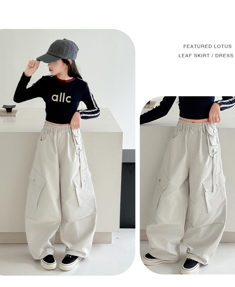 Girls' Korean Style Wide-Leg Cargo Pants - Spring/Autumn 2025 Collection