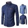 Jeans Shirt Turndown Collar Pocket Male Stylish Pure Color All Match for Party