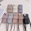 Wallet Leather Crossbody Neckband Lanyard Card Solt Case for IPhone 14 11 12 13 Pro Max Vertical Card Holder Bag Cover Fundas