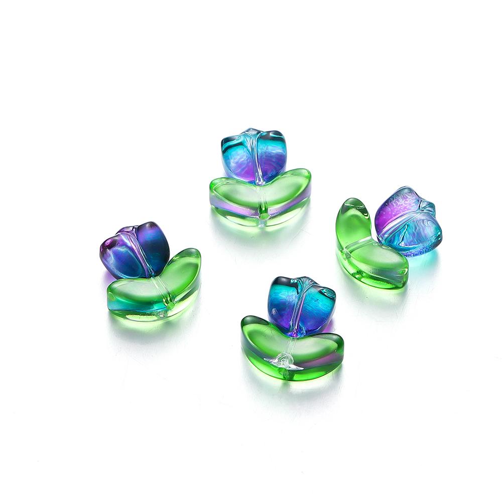 10/20Set Tulips Flower Lampwork Beads Multicolor Glass Flora Beads Multicolor Loose Beads for DIY Bracelets Jewelry Making
