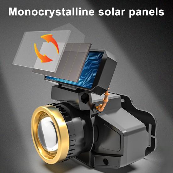 LED Kafa Lambası Güneş Enerjili/USB Şarjlı Hareket Sensörlü Su Geçirmez Şarj Edilebilir Fener Dış Mekan Kamp Yürüyüş Acil Durumlar İçin