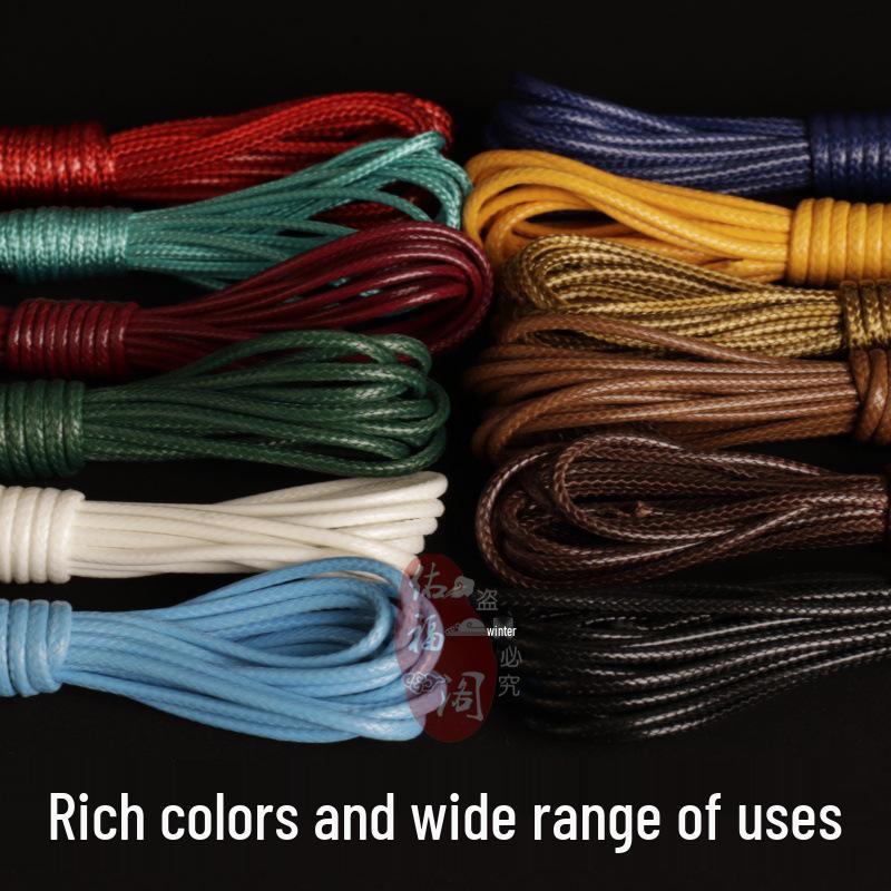 Korean Waxed Leather Cord Unisex Jade Pendant Lanyard Necklace - Red Black Weaving Thread