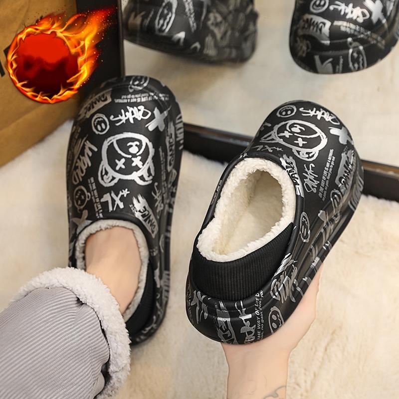 Cotton Slide Shoes For Men And Women, Autumn And Winter Home Wear, Anti-Skid, Warm, Thick-Soled, Fleece-Lined Cotton Shoes For Couples
