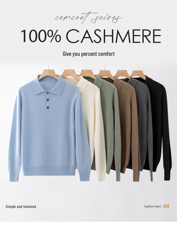 Women's Pure Cashmere POLO Collar Sweater - Autumn/Winter Slimming Loose Fit Base Layer Pullover