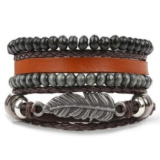 Schmetterling Stern Mond Anhänger Vintage Mehrschichtiges Lederarmband