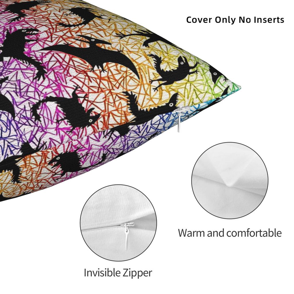 Chaos Dinosaur Pattern On Rainbow Scribble Pillow Cover Novelty Pillow Case For Living Room Chair Comfy Cushion Cover Gift Idea