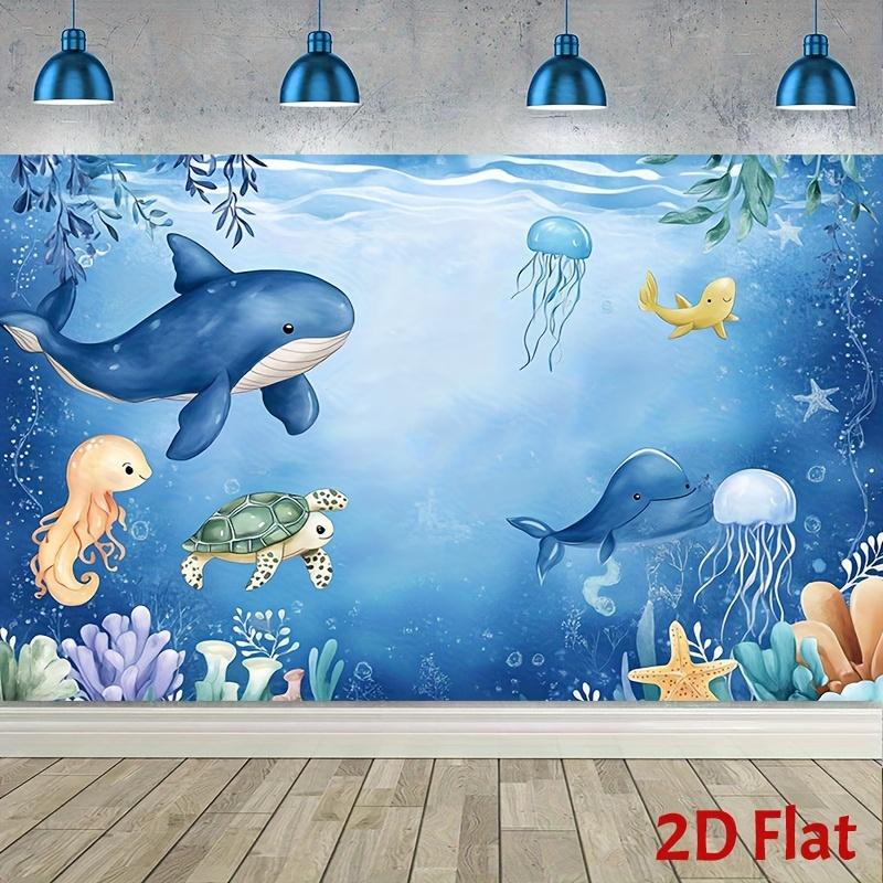 2D flat banner single-piece underwater birthday background distinctive marine creatures corals and underwater theme 100x150cm