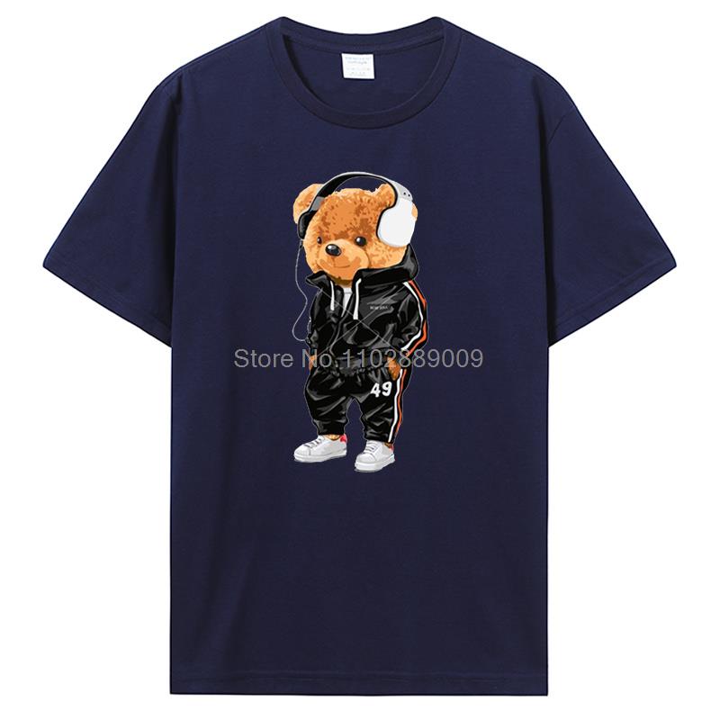 Teddy Bear Playing Badminton Tshirt Men's Clothing Tops Graphics Kawaii Shirt T Shirts For Men Cotton T-shirt Streetwear