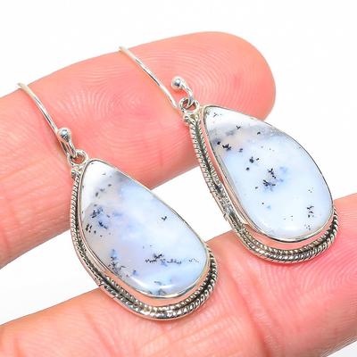 Natural Dendrite Opal Gemstone 925 Solid Sterling Silver Gift Earring 1.75" U9k98