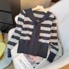 This Stylish Navy Collar, Color-blocking Striped Long-sleeved Knitted Sweater Is A Versatile Top for Women To Look Younger and Slimmer in Autumn