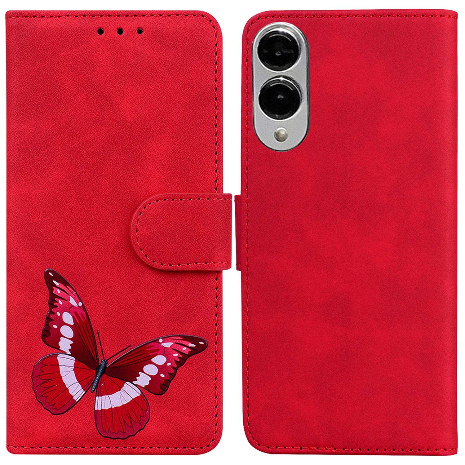 

For Samsung Galaxy S25 Edge Stand Case PU Leather Phone Cover Butterfly Printed Red