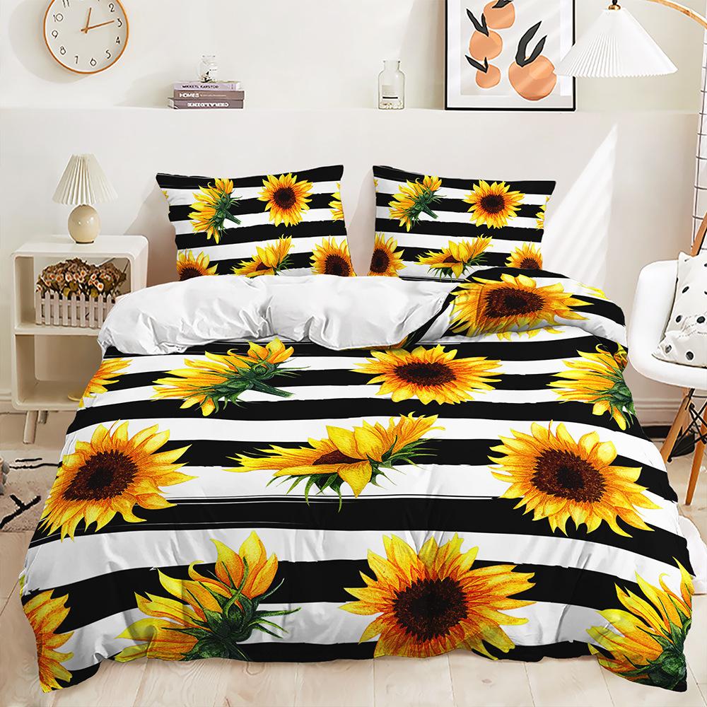 Quilt Cover Idyllic Sunflower Bed Cover Pillowcase Digital Printing Bedding Three-Piece Set