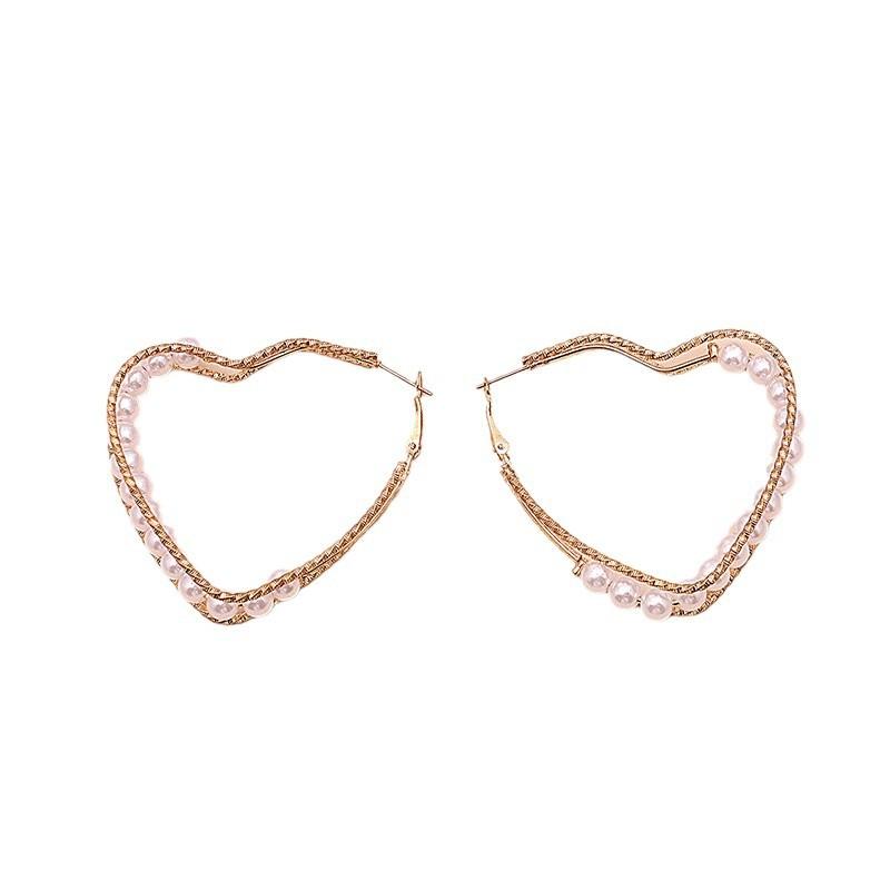 55MM Heart Imitation Pearl Hoop Earrings Big Circle Smooth Women Exaggerated Golden Hyperbole Metal Large Ear Jewelry Gift Aros
