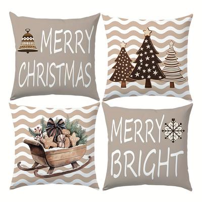 1pc/4pcs Festive Merry Christmas & Merry Bright Pillow Covers with Unique Designs Sofa Room Decoration Holiday Home Decoration