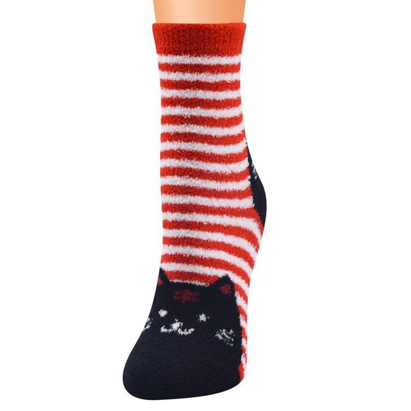 

Женские носки из кораллового флиса с рисунком кошки, теплые носки для пола красный