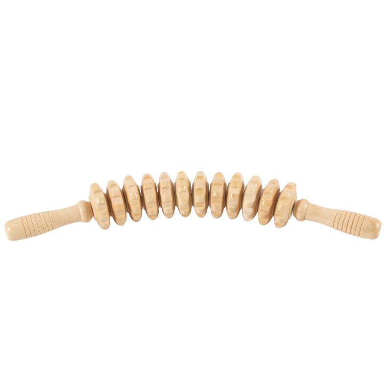 Body Fascia Massager Anti-slip Handle Wood Grooved Gear Arms Legs Thighs Buttocks Smooth Roller Massager for Back Relaxation