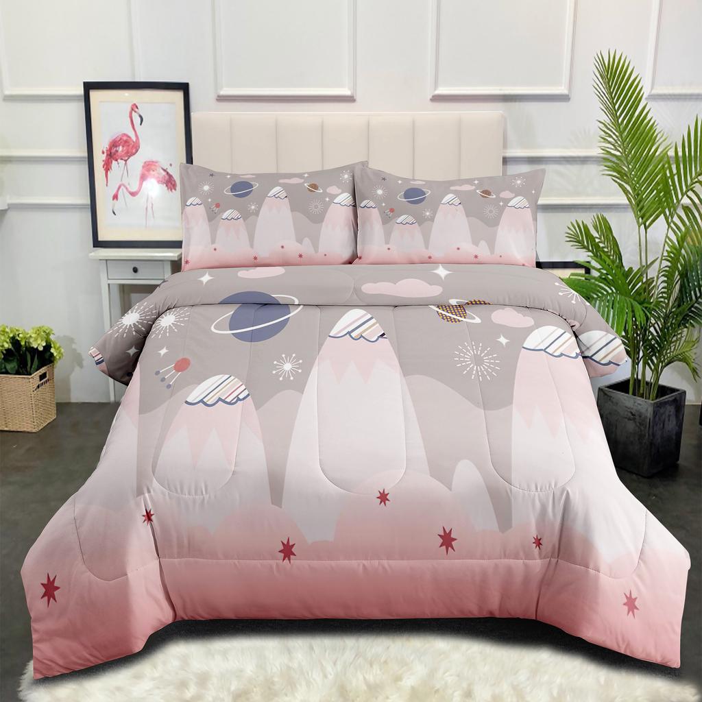 Space Galaxy Astronaut Comfortable Brushed Printing Fat Quilt Feather Silk Cotton Thickened Filled Quilt Cover Three-piece Set