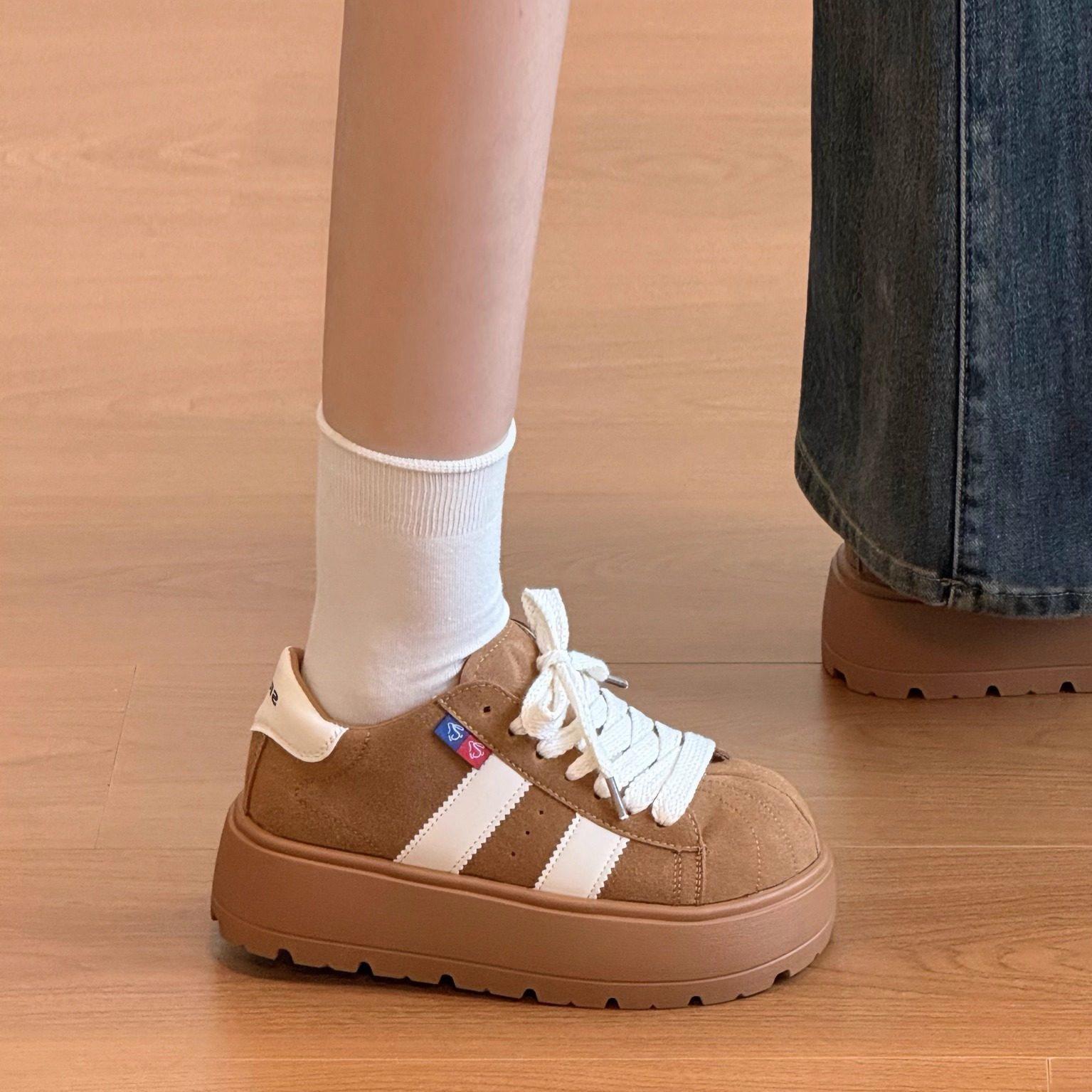 

Round-toe retro striped muffin thick-soled German training shoes 22 spring and autumn new lace-up casual sneaker trend 35