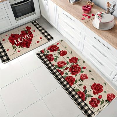 1 Stück Valentinstag Fußmatte Modern Küche Polyester Teppich Rutschfest Bunt Innen Teppich, Für Zuhause Badezimmer Schlafzimmer Wohnzimmer Dekoration