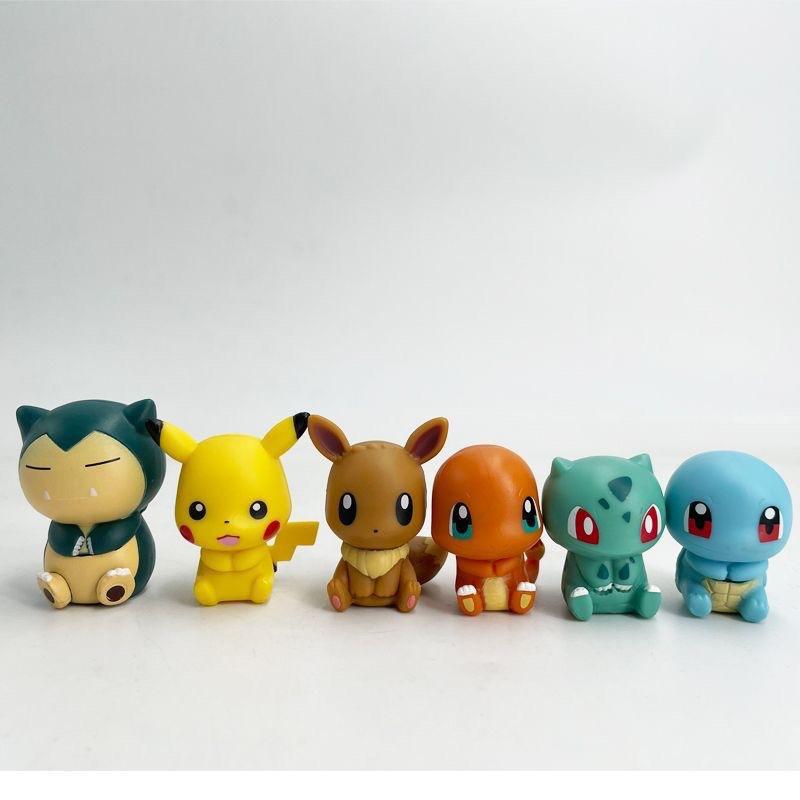 6Pcs Pokemon Q Version Mini Figurines Charmander Squirtle Pikachu Eevee Car Dashboard Desktop Decor Creative Gift For Anime Fans