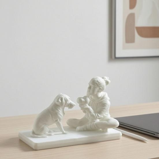 3D Printed Dog And Owner Sculpture Dog And Owner Statue Desktop Animal Figurine