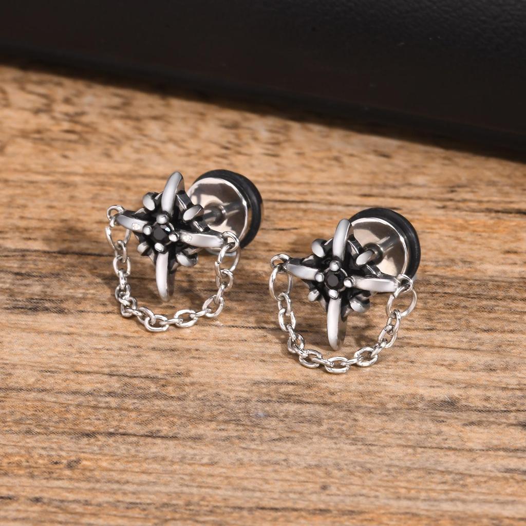 Spider/Cross/Cat/Crow/Four-pointed Star Stud Earrings for Unisex Unique Design Punk Personality Earrings Enamel Fashion Jewelry