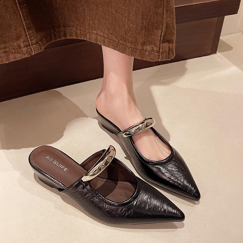 Fashion Mid Heels Women Slippers Designer Pointed Toe Shoes Fad Wedges Slingback Sandals 2025 Summer Elegant Slides New Brand Zapatillas