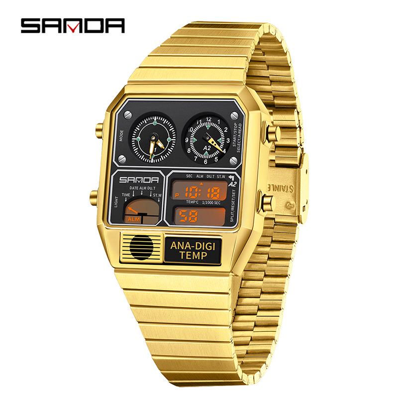 Sanda Waterproof Multifunctional Sports Watch with Temperature Alarm & Fashionable Design