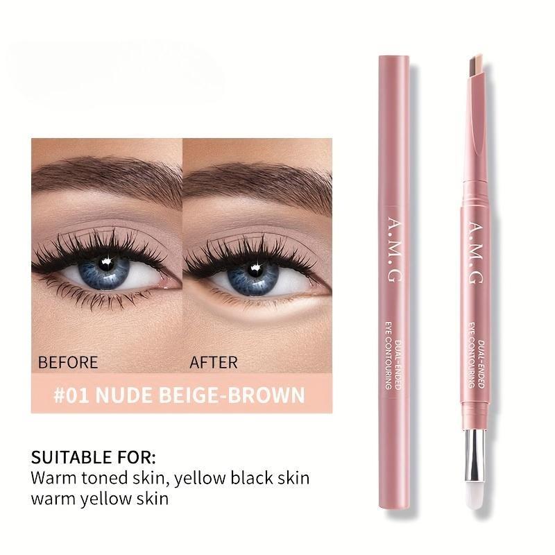 Dwustronny cień do powiek i rozświetlacz - Różowo-brązowy brokatowy płynny eyeliner dla początkujących, Gładkie narzędzie do makijażu do precyzyjnego maskowania cieni pod oczami i powiększania oczu