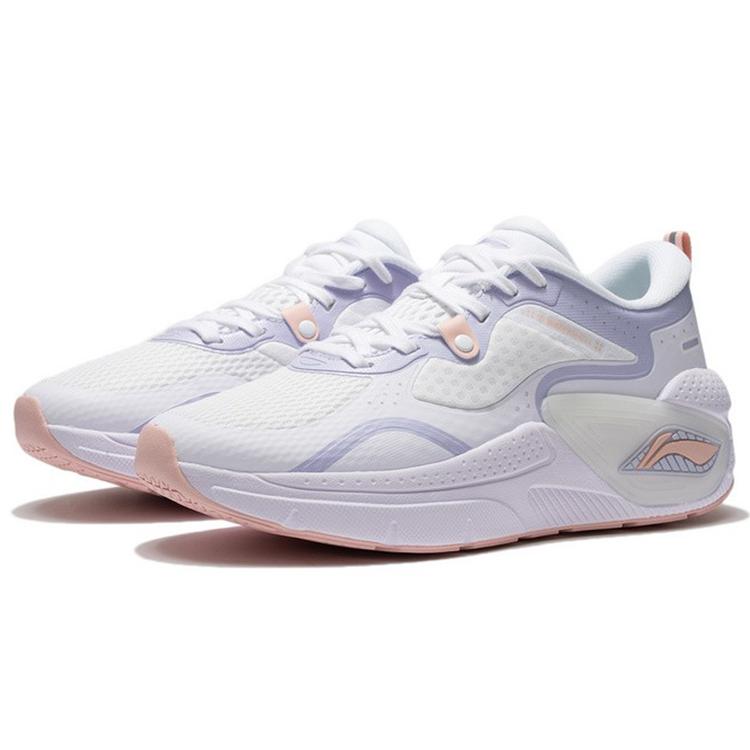 Li Ning Fabric Cushioning Slip Resistant Abrasion Resistant Low Top Casual Shoes Women's White Blue AGLR332-2