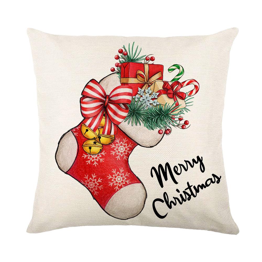 Christmas Pillow Cover Linen Hand-painted Home Santa Claus Elk Pillow Cover Sofa Cushion Cover