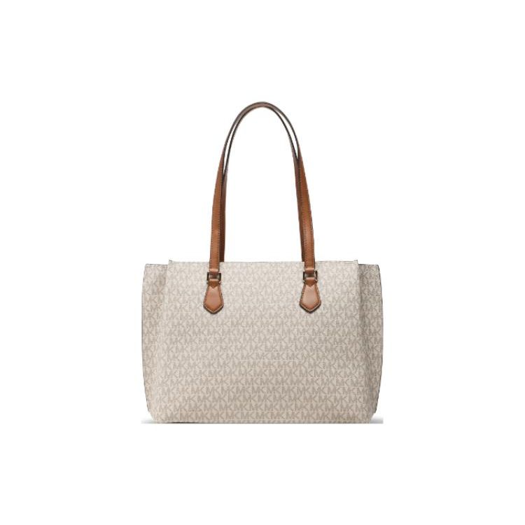 Michael Kors Mk Ruby Monogram Commuter Large Capacity Tote Bag Women Tote Bag Vanilla-White Acorn-Brown 30S3GR0T3B-149