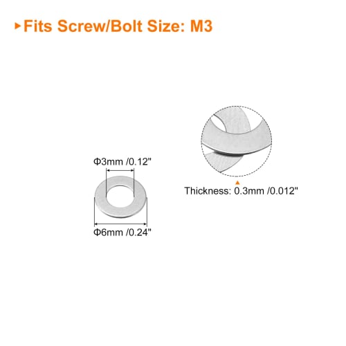 uxcell M3 Flat Washers, 3 X 6 X 0.3 Mm, 304 Stainless Steel, Thin Flat Spacers for Door Hinge Adjustment, Screws, Bolts, Round Washers, 50 Pieces