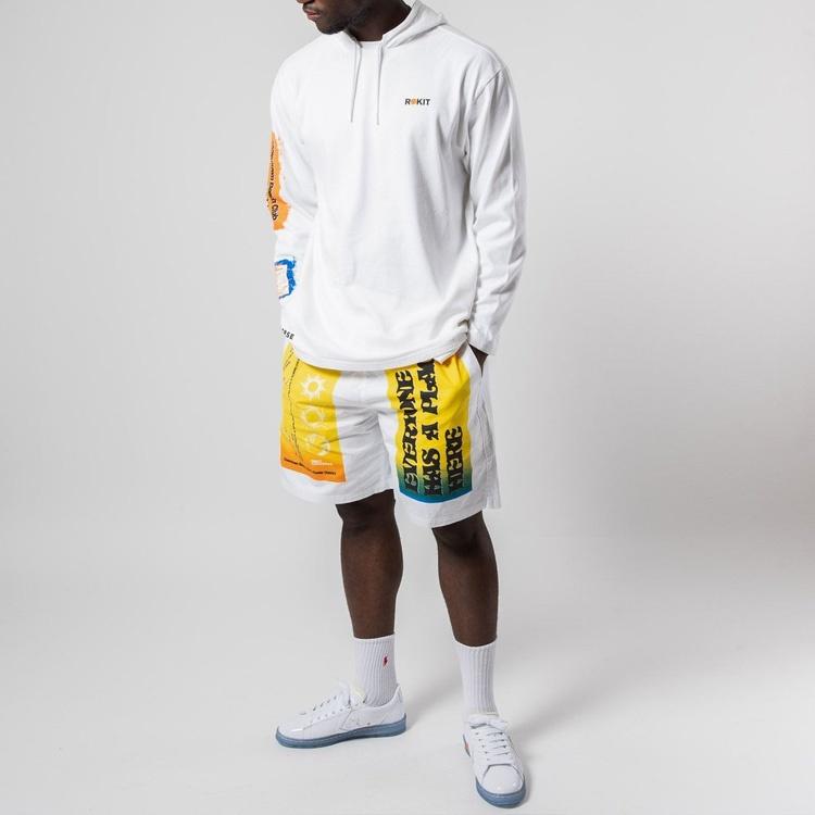 Men's Converse X Rokit Crossover Back Large Printing Logo Hooded Long Sleeves White 10020773-A01
