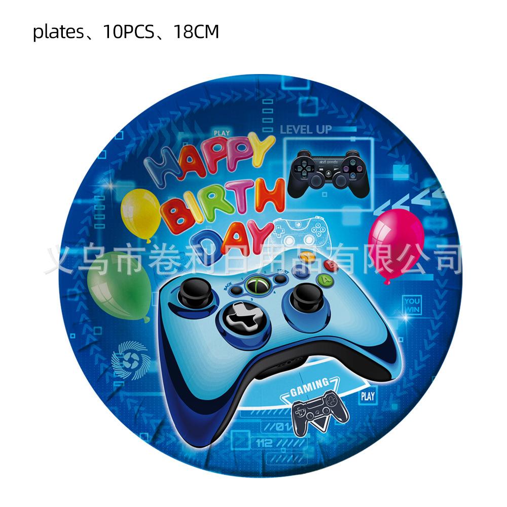 Blue Game Gomeon Party Supplies Birthday Decoration Paper Plate Paper Cup Paper Towel Flag Tableware Set Desktop