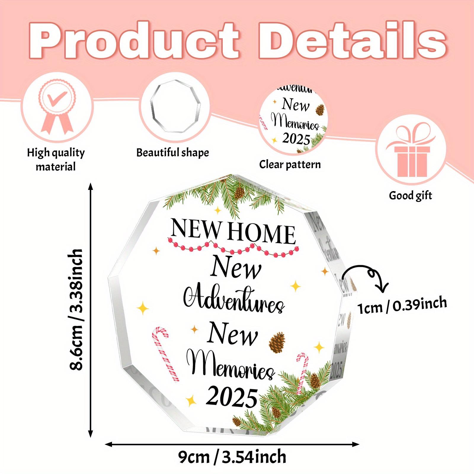

1pc Acrylic New Home Decorative Plaque, Multi-Occasion Housewarming Gift, No Power Needed, Featherless, with New Adventures & Memories for Christmas 8.6*9cm