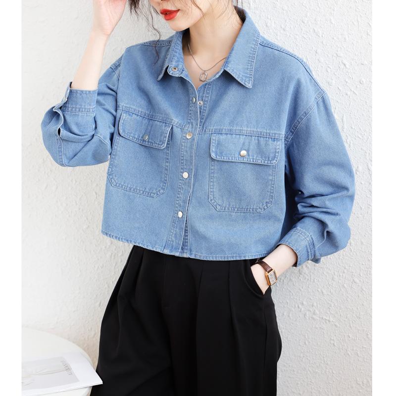Sommer und Herbst Neue Jeanshemdjacke Damen Kurzjacke Dünnes Oberteil