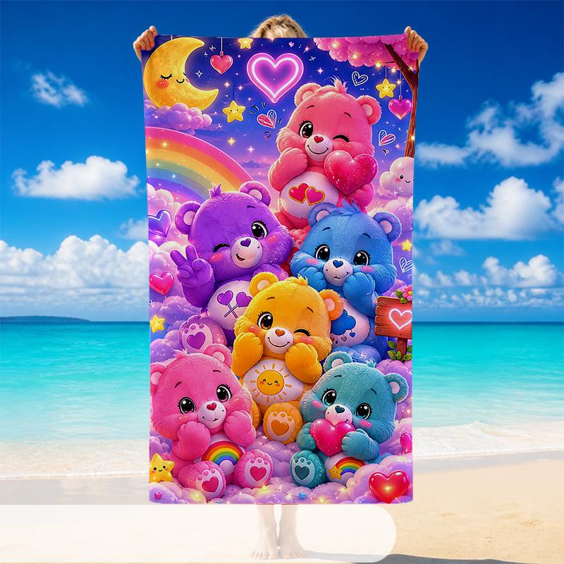 Quick Dry Beach Towel Care Bears Pattern, Lightweight Absorbent Towel for Pool Beach Vacation Use