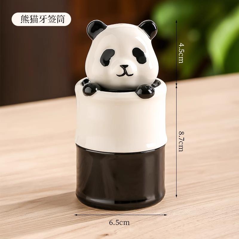 

Creative Panda-shaped Ceramic Toothpick Holder Cute Home Toothpick Storage Box, Exquisite Cotton Pick and Dental Floss Boxes