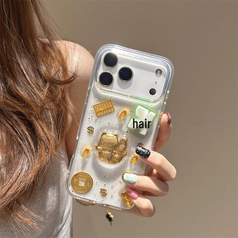 

Golden Ingot Maneki Neko iPhone 13/14 Case - 17/17PM Compatible, Transparent Epoxy 15