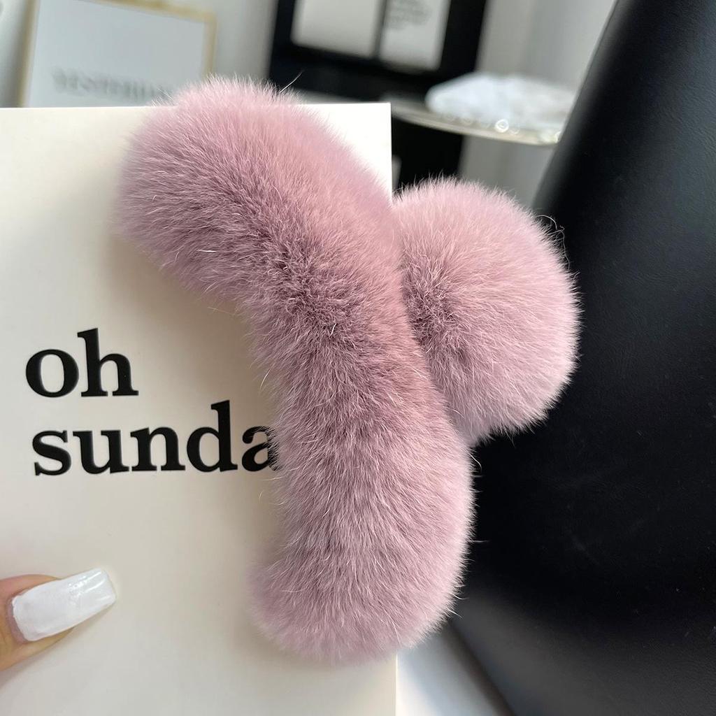 Large Rex Rabbit Fur Hair Clip - Plush Headdress for Winter