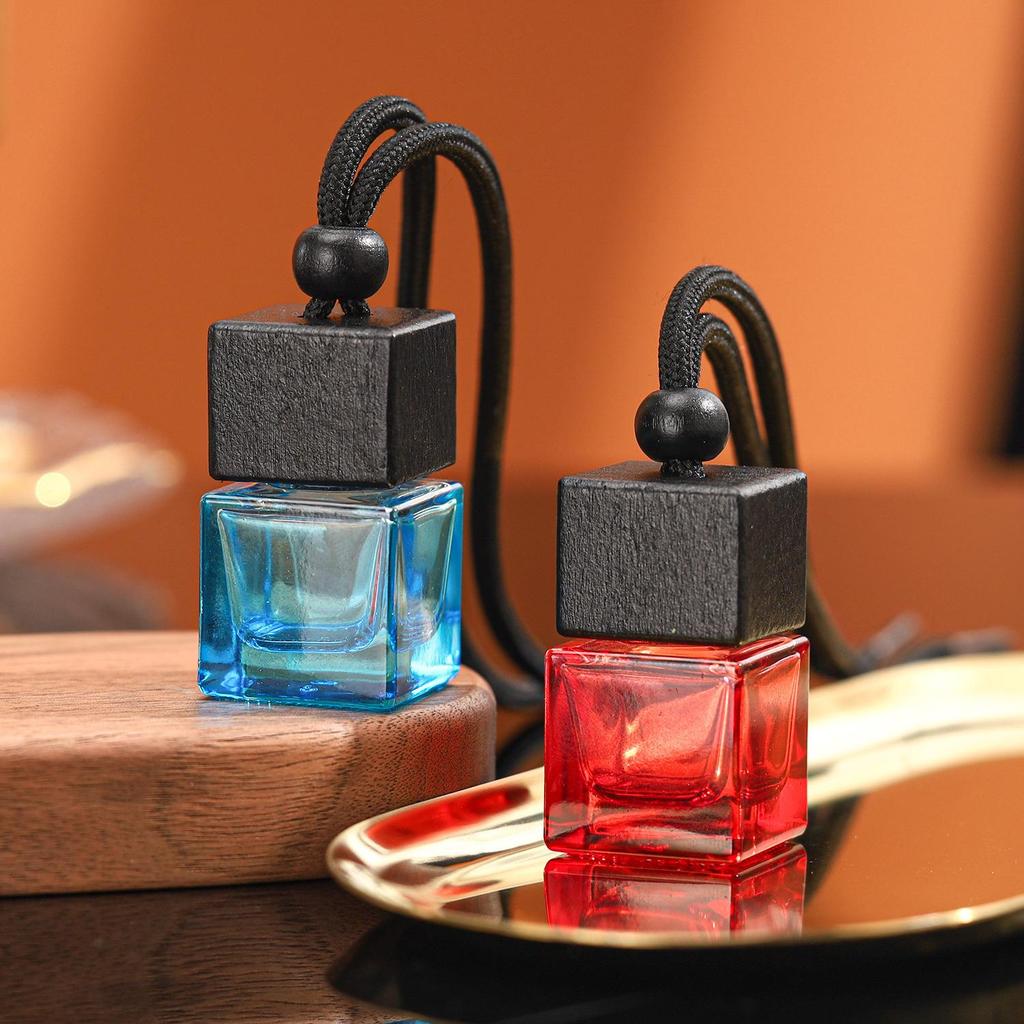 Colored Square Car Air Freshener Pendant - 8ml Transparent Glass Aroma Diffuser Bottle