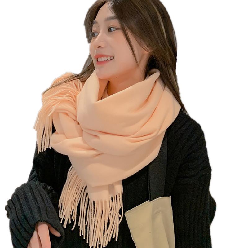 Women's Winter 2026 Red Wool-Blend Shawl - Solid Color Faux Cashmere Scarf