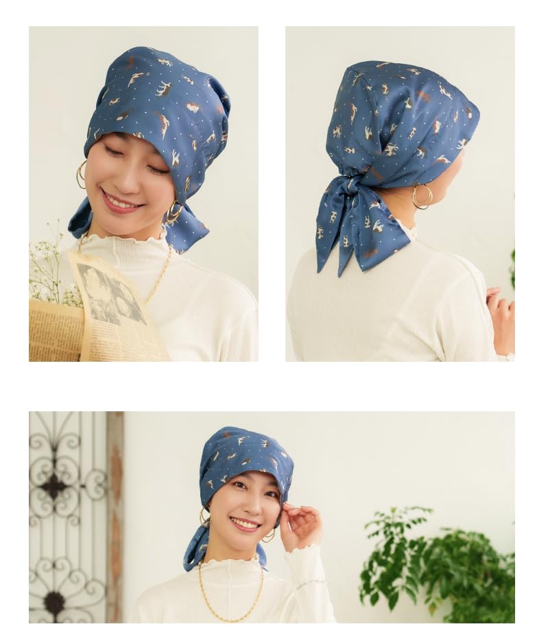 MY Medical Care Cat One Size Fits for Hair Loss [KISS LIFE] Hat, Hat, Women's, Cute, Stylish, 100% Cotton, Pattern, All, Cancer, Chemotherapy, (Navy)