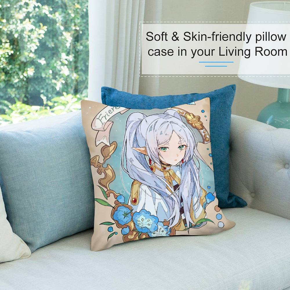 Anime F-Frieren Cute Girl Pillow Case Short Plush Double-sided Print Square Throw Pillow Covers Sofa Home Cushion Decor